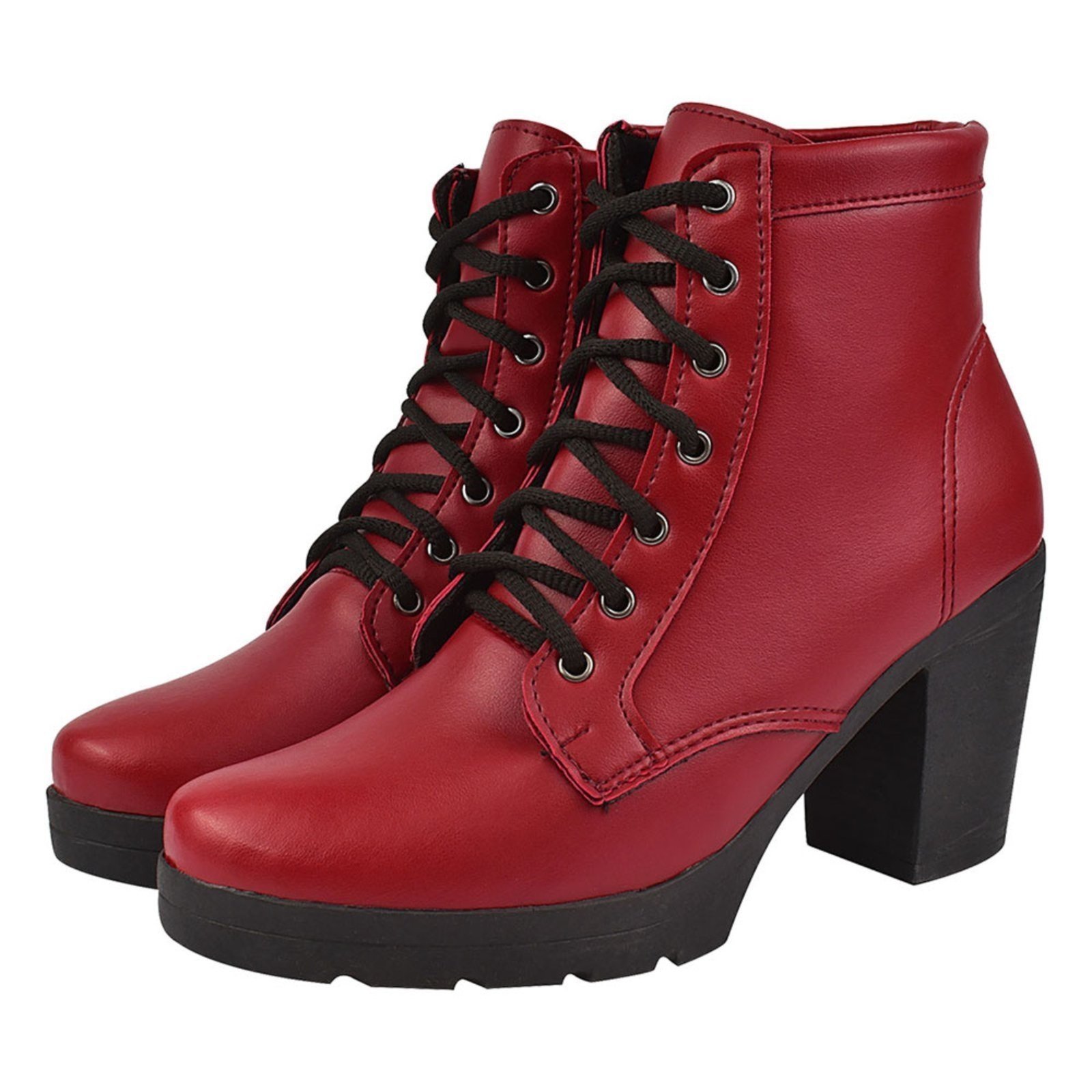 Vista 2 Coturno Feminino Bota Cano Médio CM Calçados Confortável Macio Salto Alto Tratorado Monte Shoes vermelho Monte Shoes vermelho