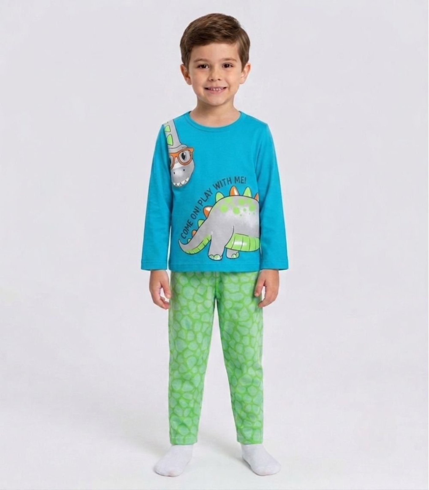 Pijama Menino Manga Longa Meia Malha Kappes Azul