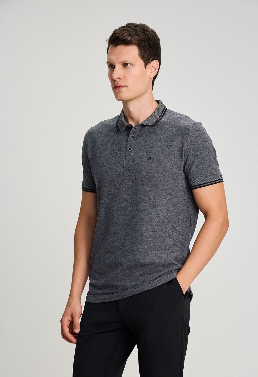 POLO DOCTHOS SLIM MANGA CURTA PIQUET LINHO 003 Preto Eg