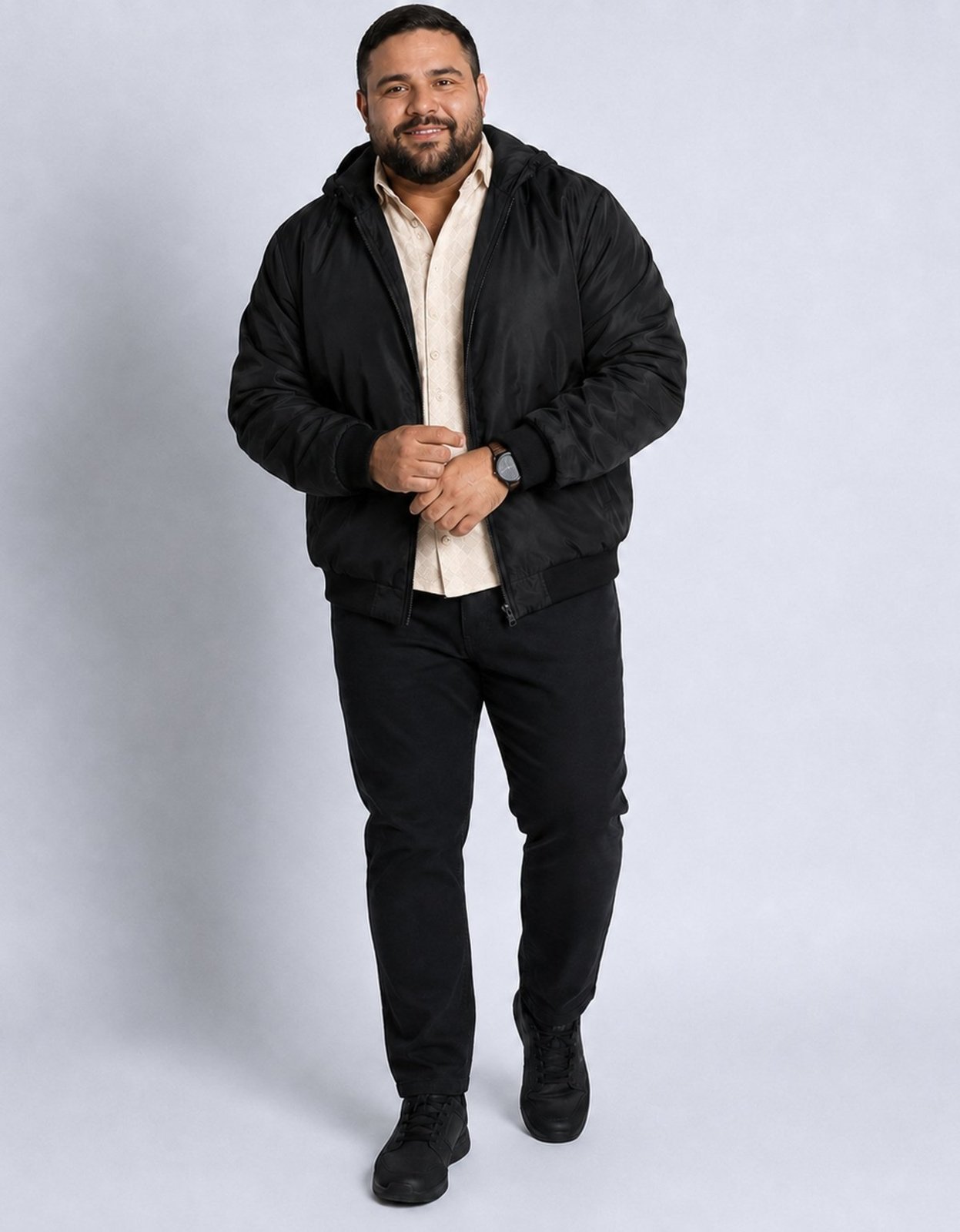 Jaqueta Masculina Social Com Capuz Pluz Size Preto
