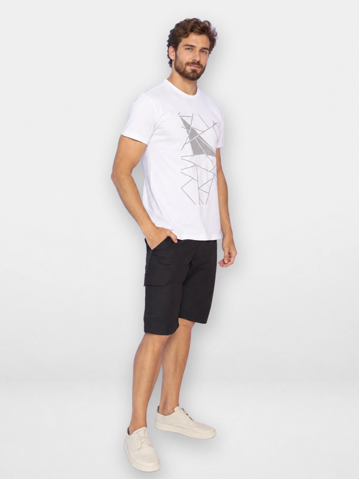 Bermuda Masculina Pompier Cargo em Viscolinho com Bolsos Preto