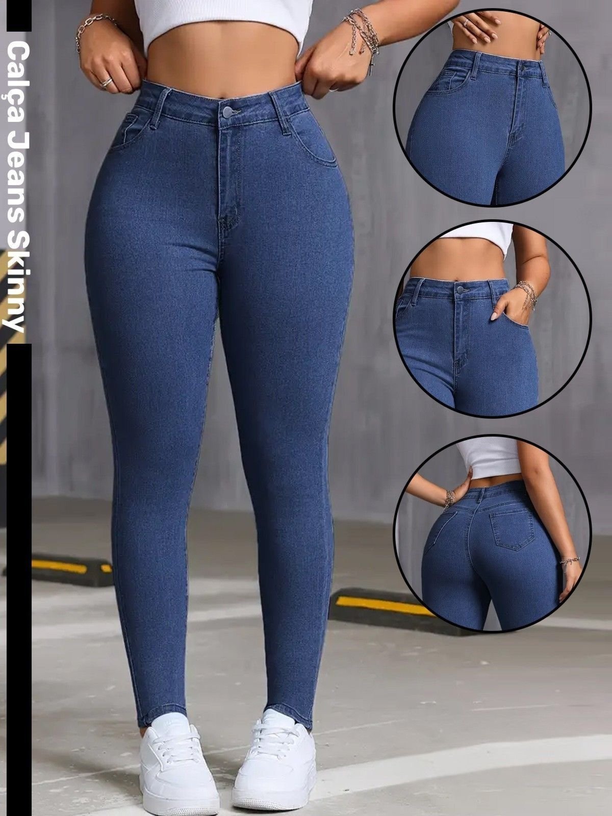 Calça Jeans Feminina Safira Moda Skinny Azul Escuro