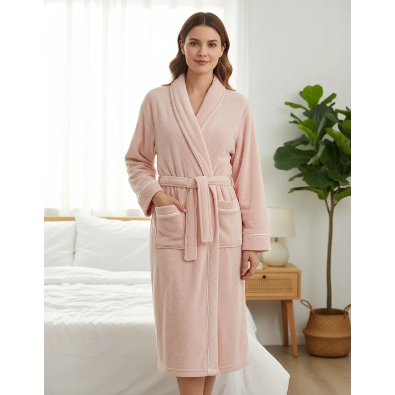 Roupao Adulto Sonhare Luxo Pipping Microfibra Flannel Rosa