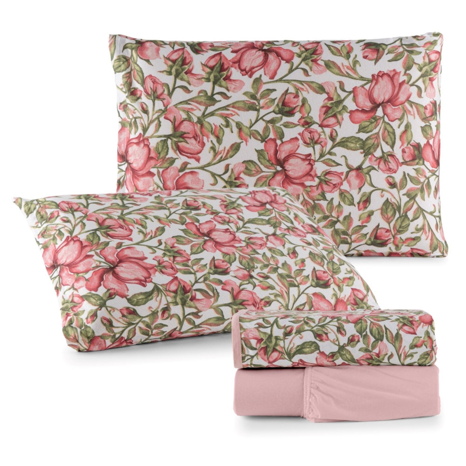 Jogo Cama Lençol Casa Scarpa Sonnet Queen Malha Estampada Algodão 4 Peças - Flores - Rosê