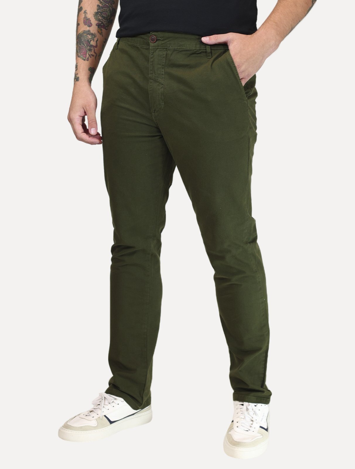 Calça Aramis Masculina Chino Color Basica Verde Militar