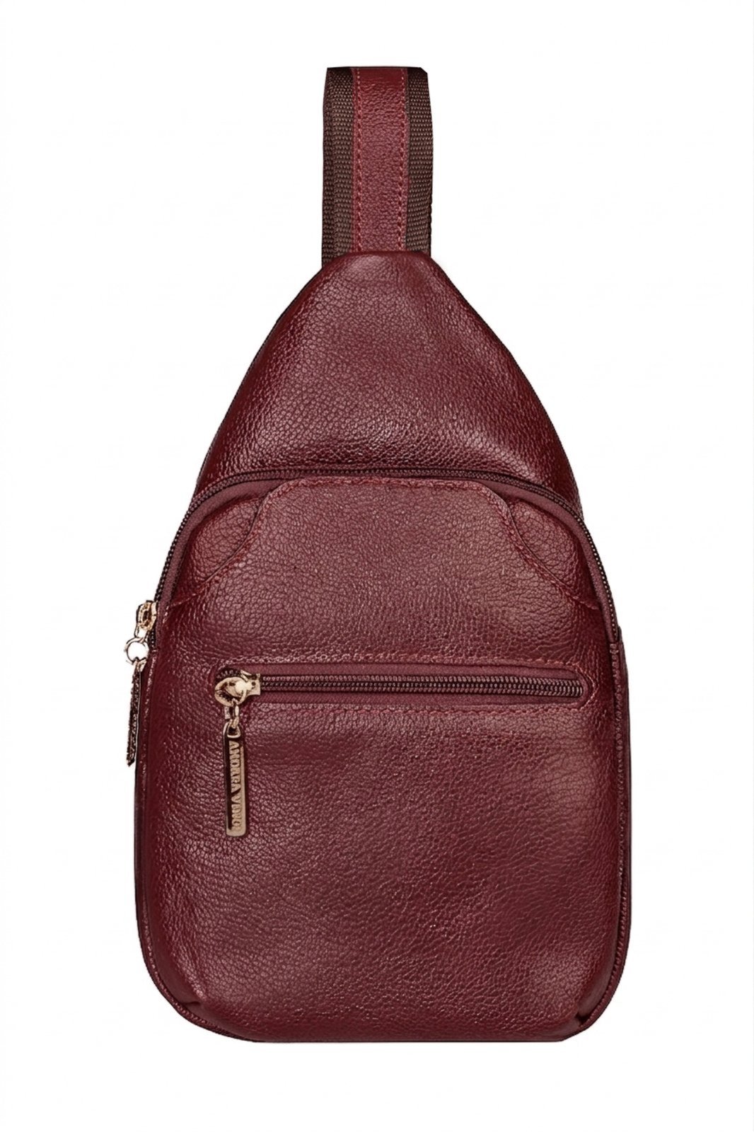Mini mochila feminina transversal de couro liso Jenny - Marsala
