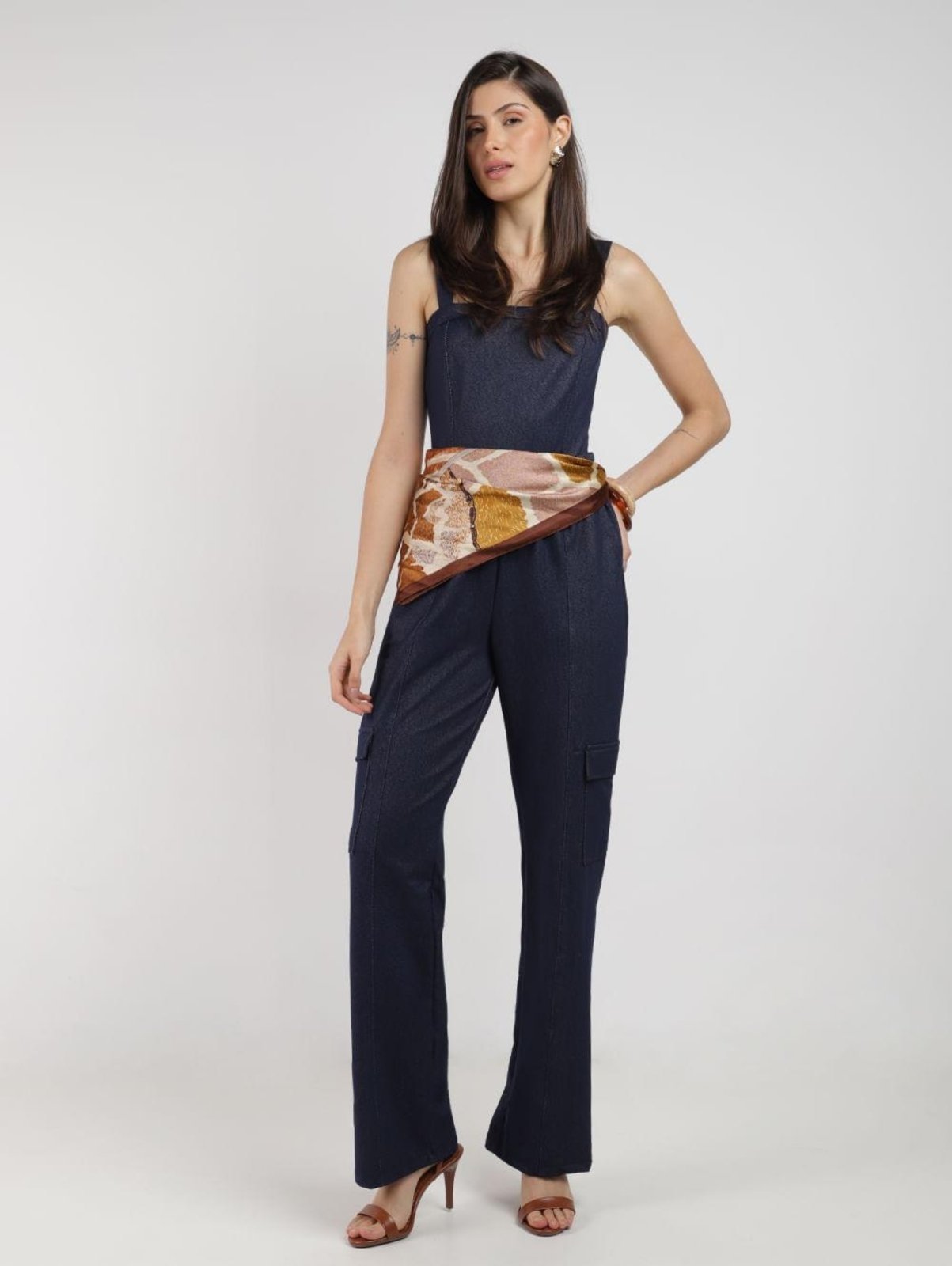 Vista 2 Macacão Malha Jeans Cargo Autentique Feminina MARINHO azul Autentique azul