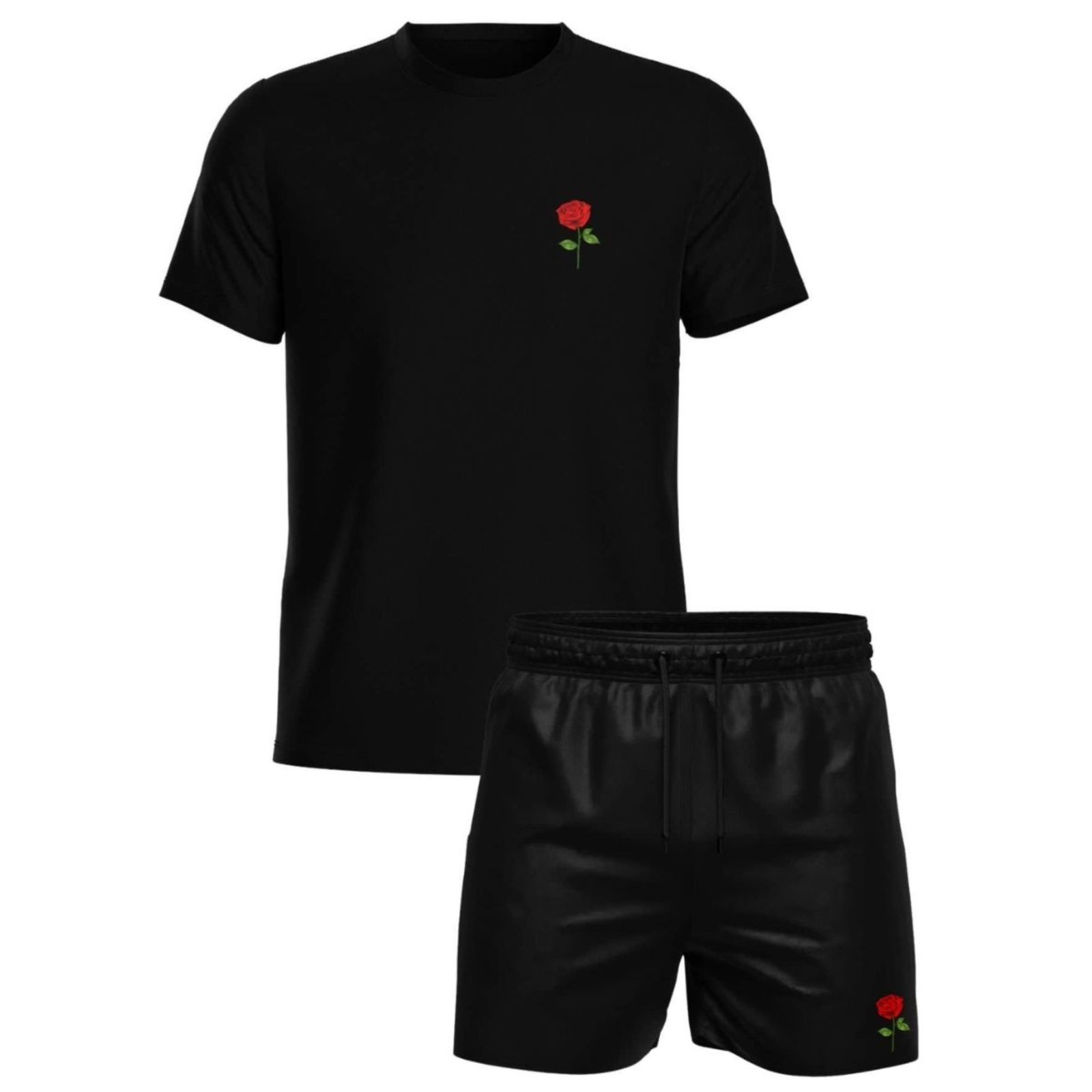 Conjunto Short Moda Praia Tactel + Camiseta Estampada Flor