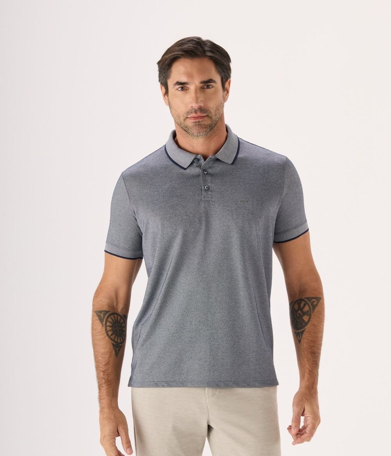 Polo Makenji Manga Curta Jacard Masculina Azul Marinho