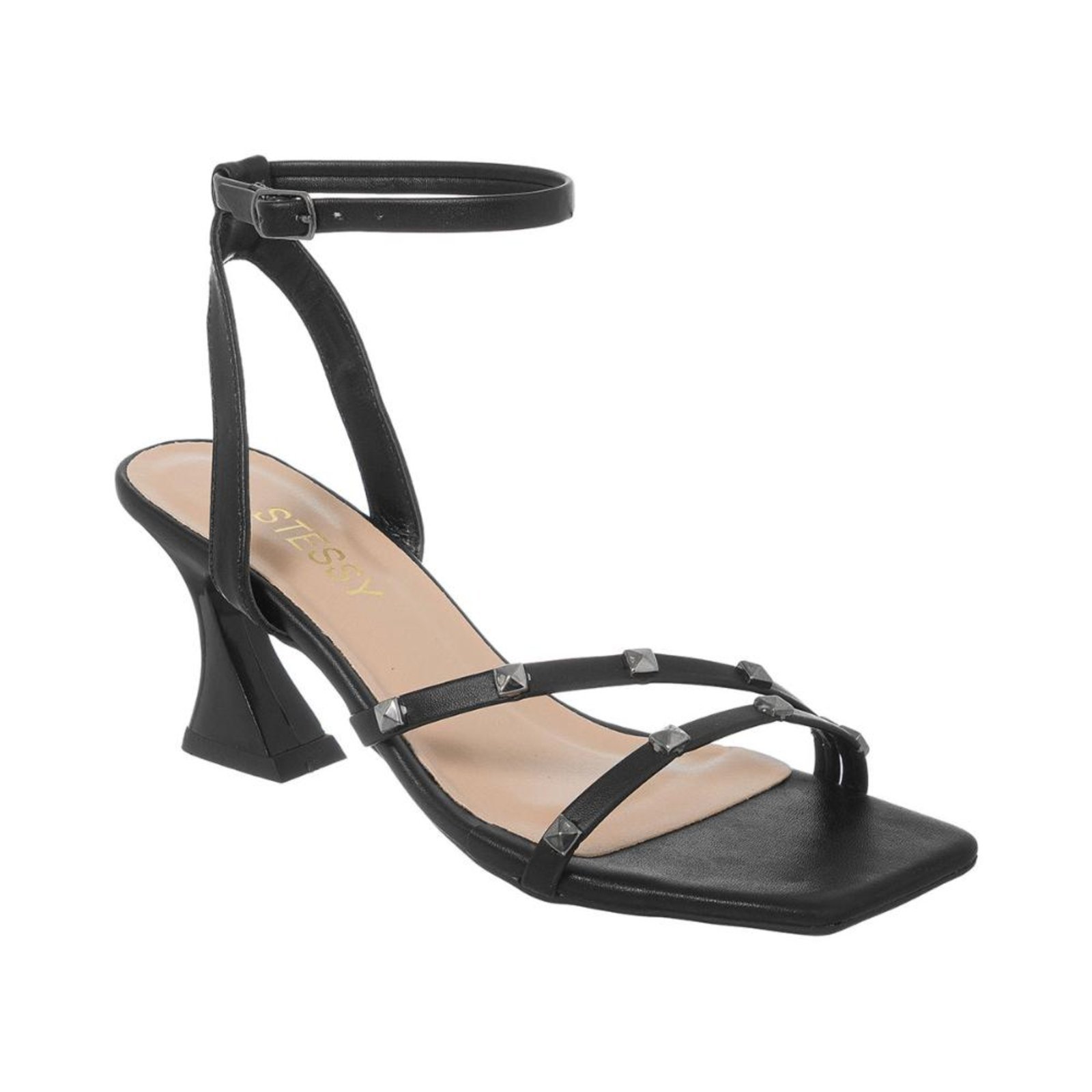 Sandalia Feminina Salto Taça Casual Metalizada Elegante Luxo Preto