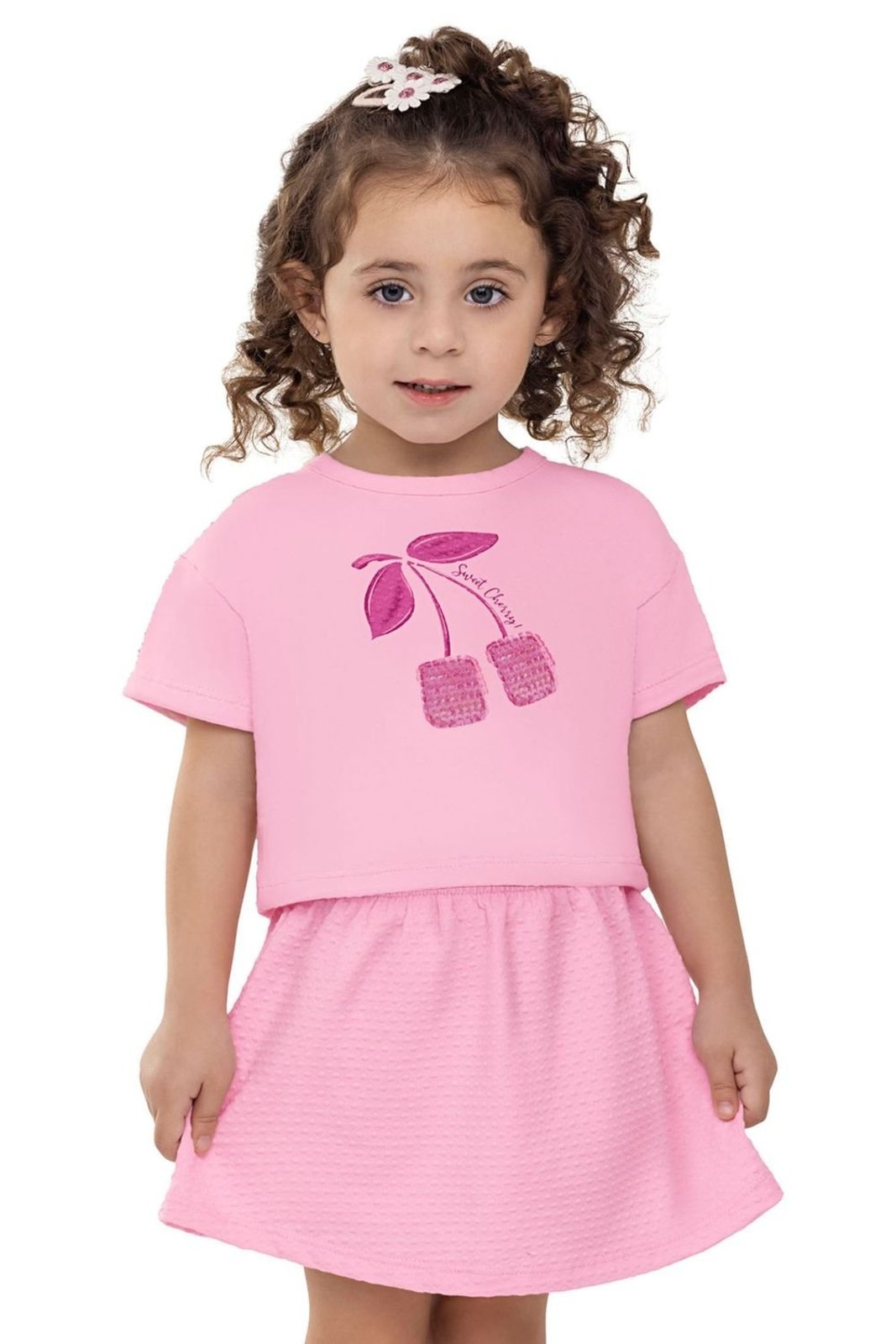 Vista 2 Infantil - Conjunto Menina Cereja Lantejoula Elian rosa Elian rosa