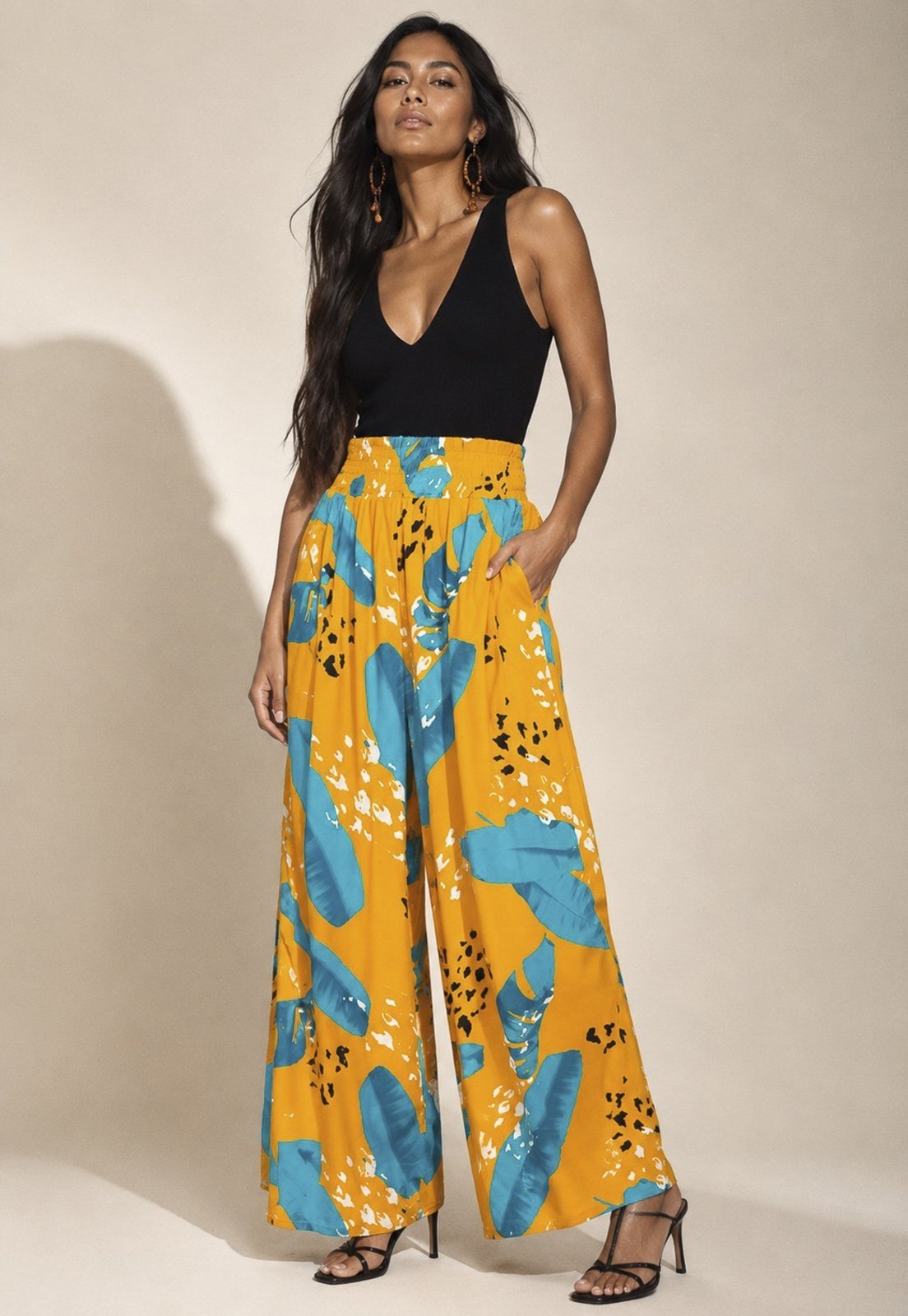 Calça Cabanafree Pantalona Elastic Embaú Estampa Aurora Botânica