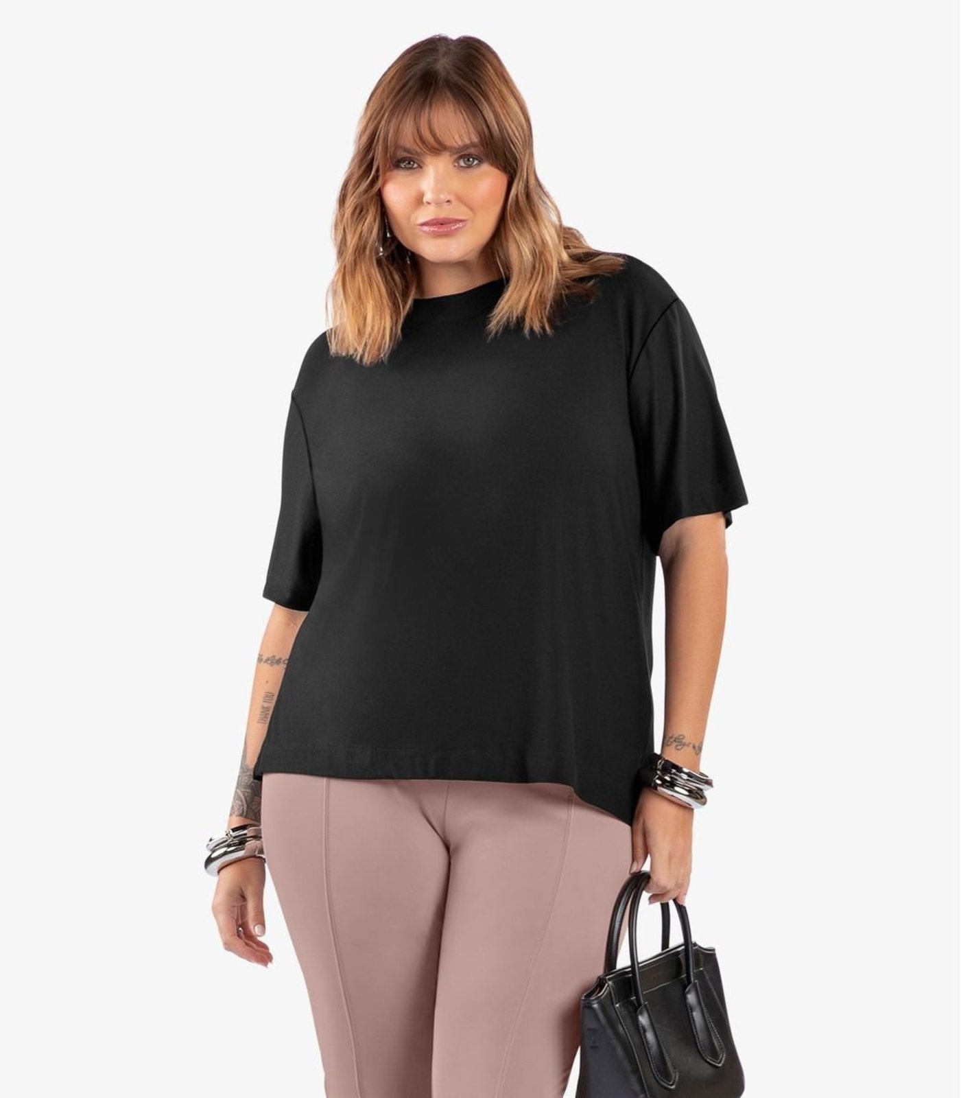 Blusa Feminina Viscose Plus Size Secret Glam Preto