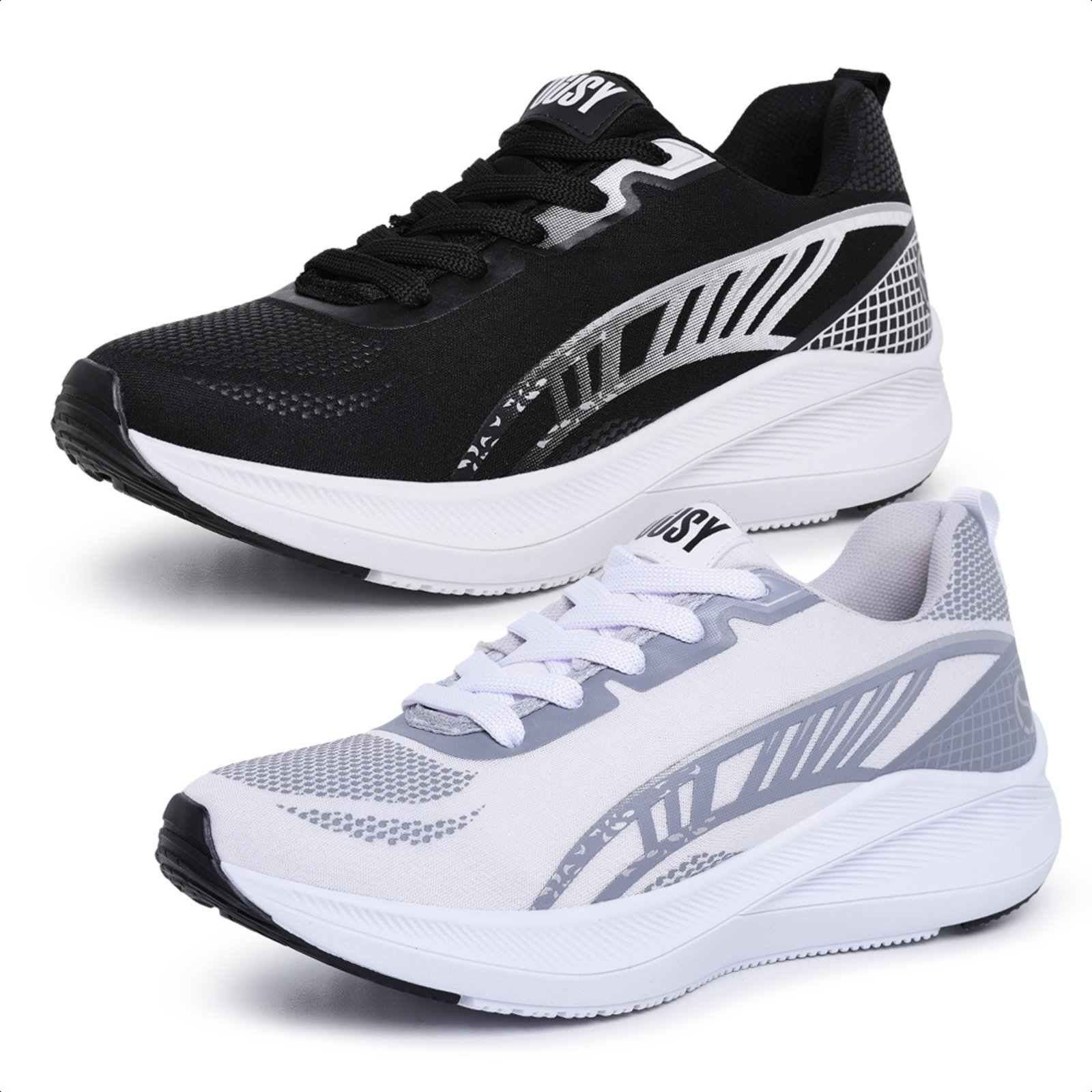 Kit 2 Tênis Masculino Esportivo Izabella Helena Treino Academia Caminhada Fitness Leve Confortável Branco e Preto