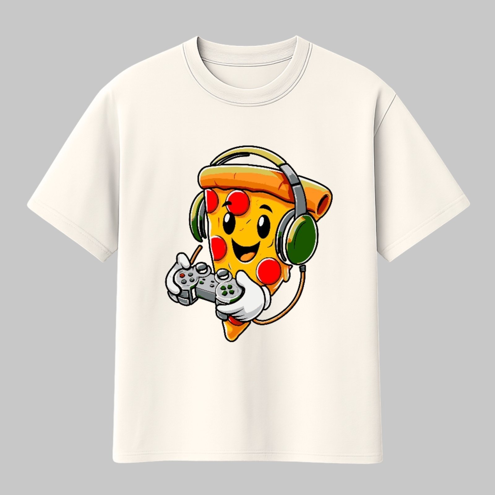 Camiseta Básica Fatia Pizza Gamer Estilo Geek Divertido Off White