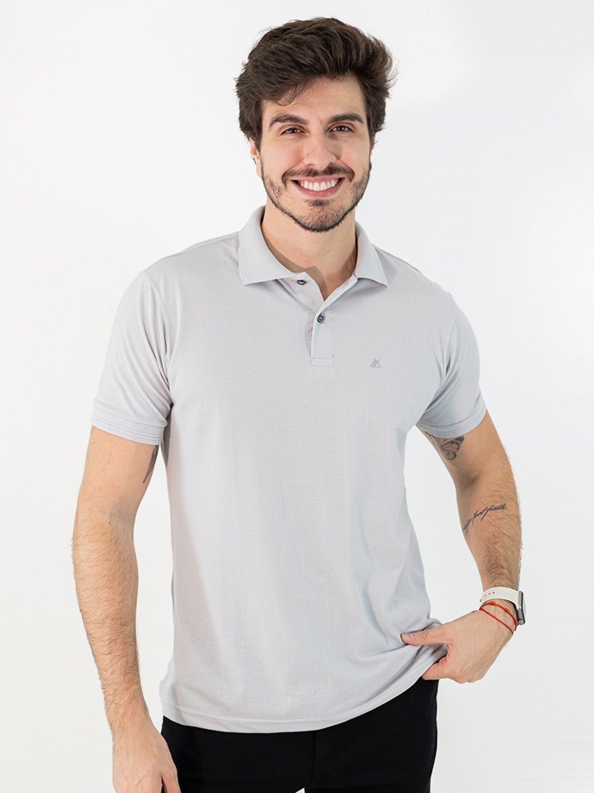 Camisa Polo Masculina Tradicional Textura Listrada Anticorpus