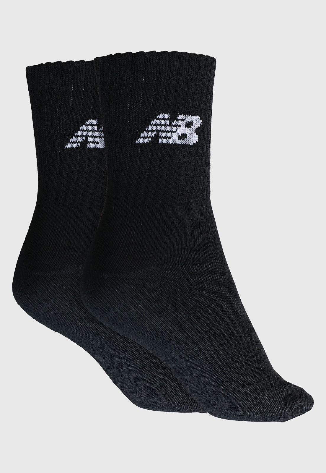 Vista 3 Kit 3pçs Meia New Balance Cano Médio Logo Preta preto New Balance preto
