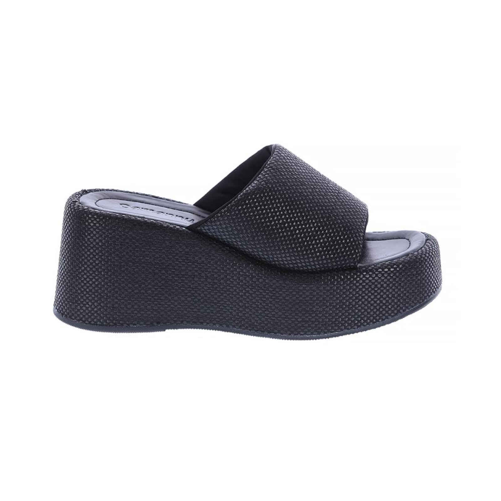 Danusa – Tamanco Plataforma Texturizado Palha Preto Preto