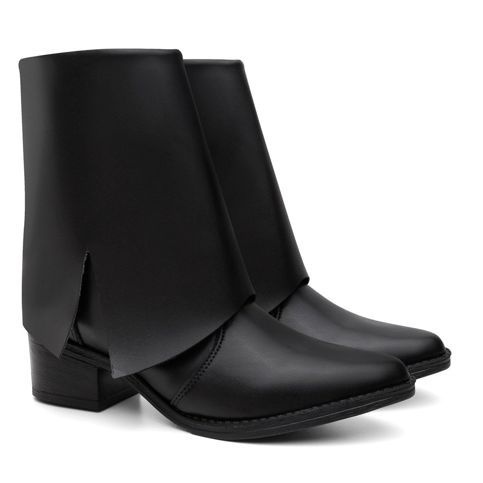 Bota Feminina Cano Curto Anna Andrade Salto Baixo Grosso Moderna Conforto Elegante Preto