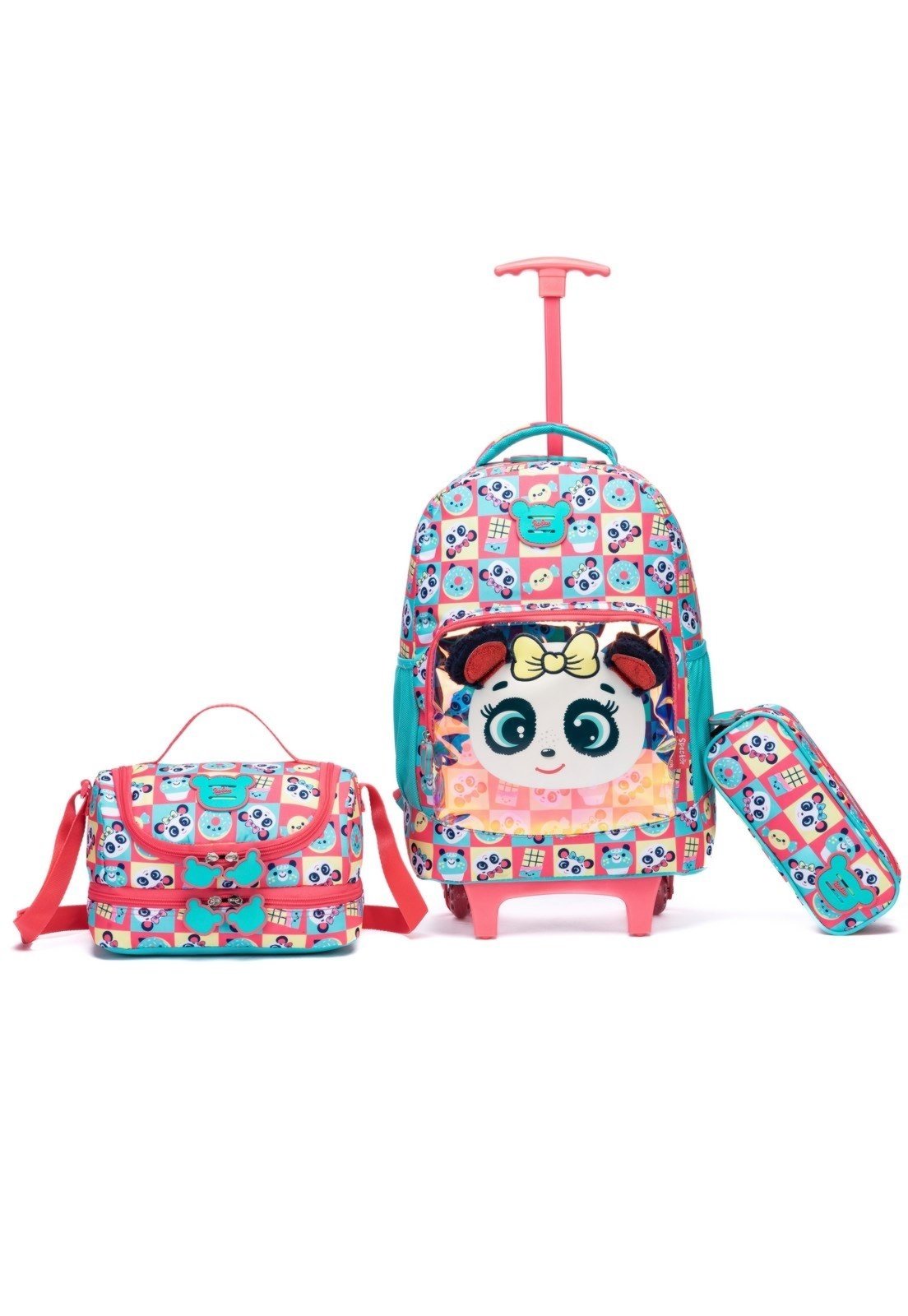 Infantil - Kit Mochila Polo One Escolar De Rodinha Panda Lancheira Térmica Estojo