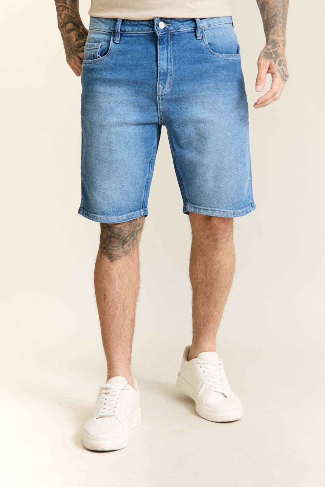 Bermuda Jeans Masculina Slim Fit Básica Dialogo Jeans Azul