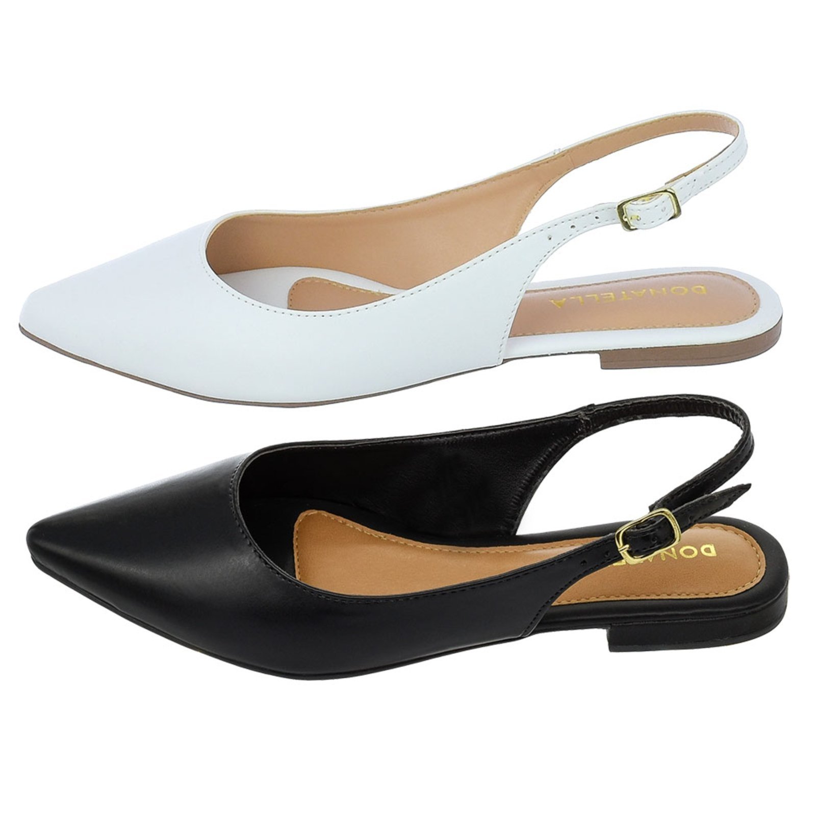 Kit 2 Pares Sapatilha Feminina Bico Fino Mule Slingback CM Calçados Clássica Lisa Preto e Branco