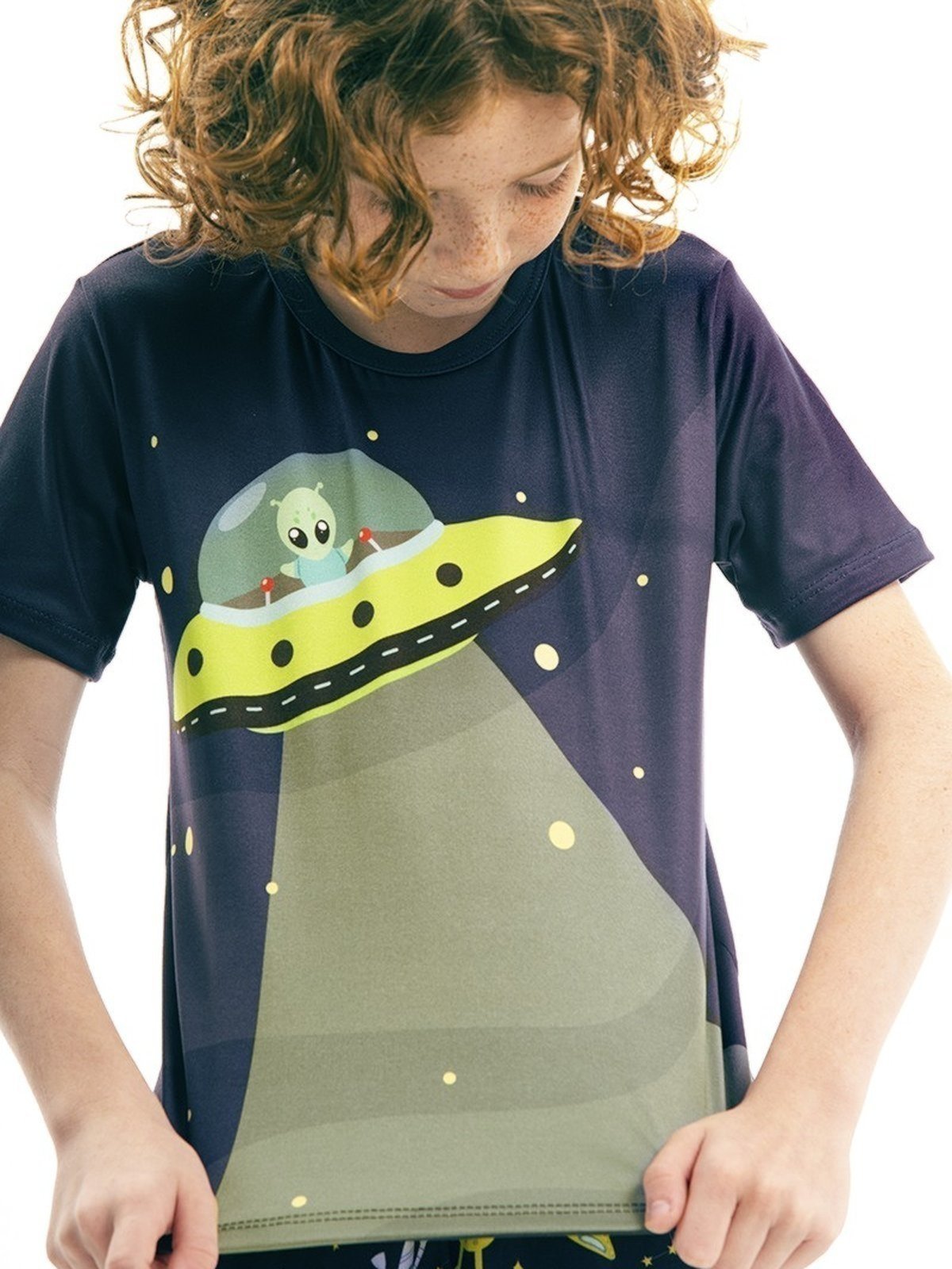 Vista 3 Pijama de Verão Menino Peach Touch Magicamente Alien Magicamente Kids azul marinho Magicamente Kids azul marinho