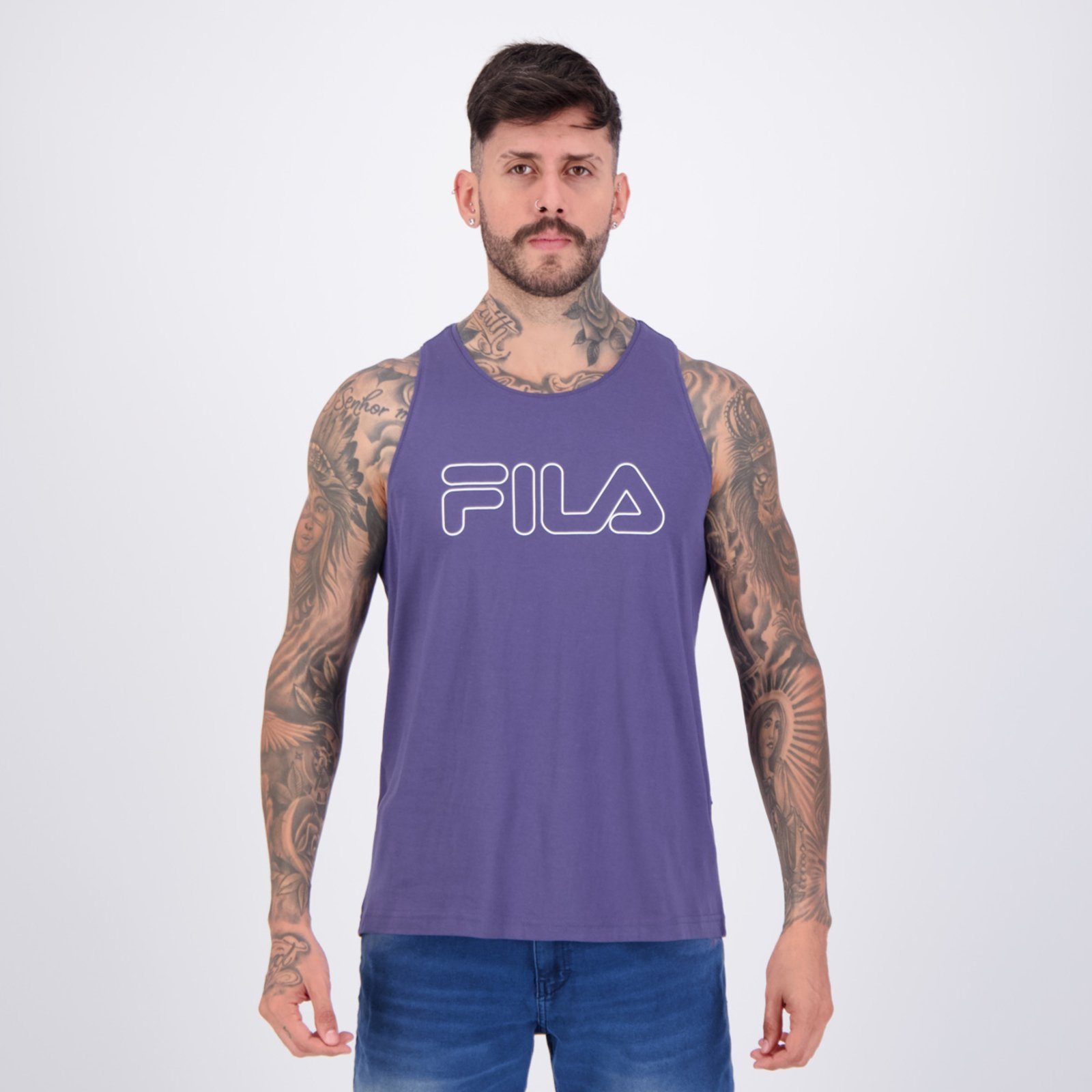 Regata Fila Letter Outline Marinho e Branco
