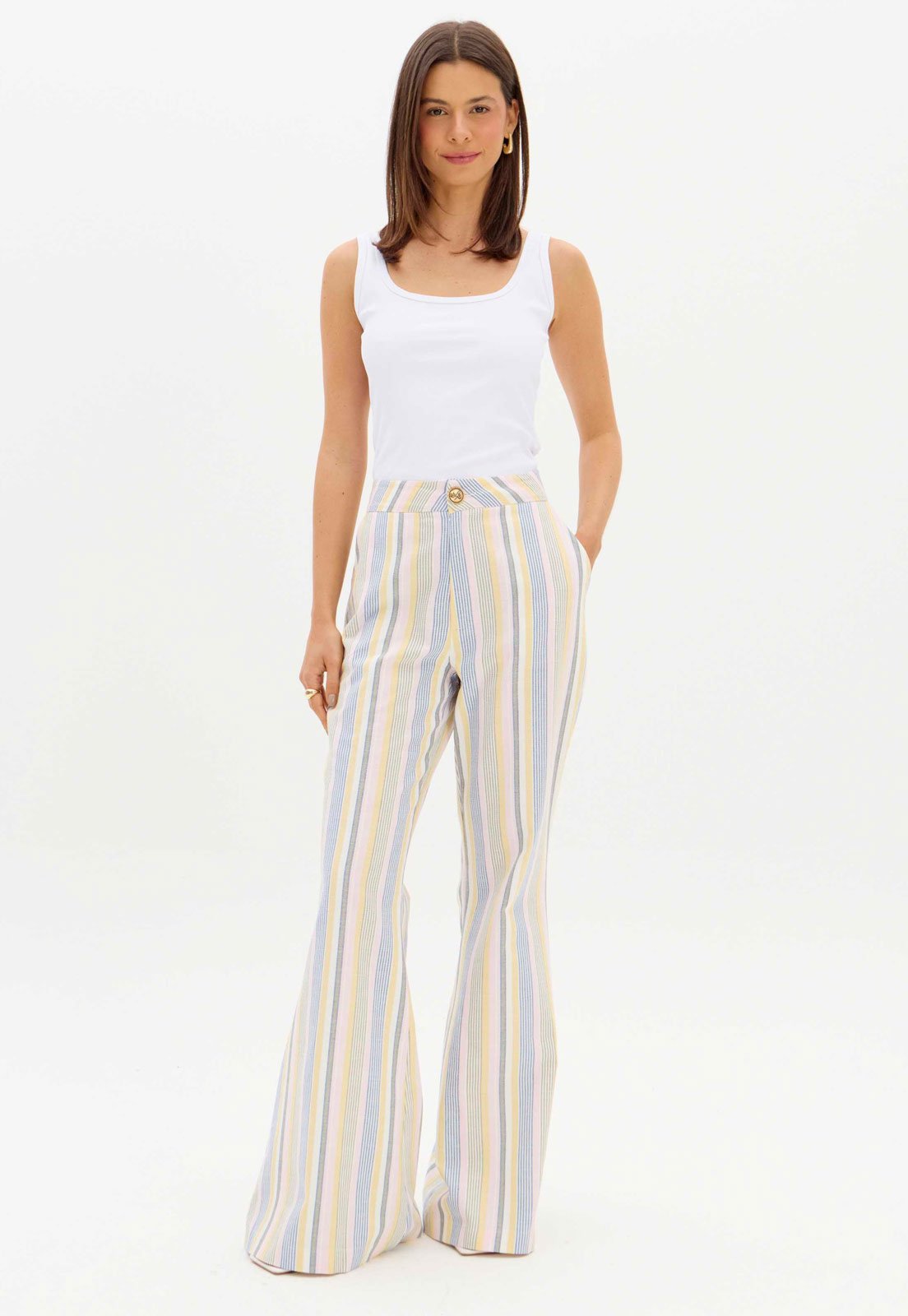 Calça Flare Feminina Lança Perfume Listrada Azul