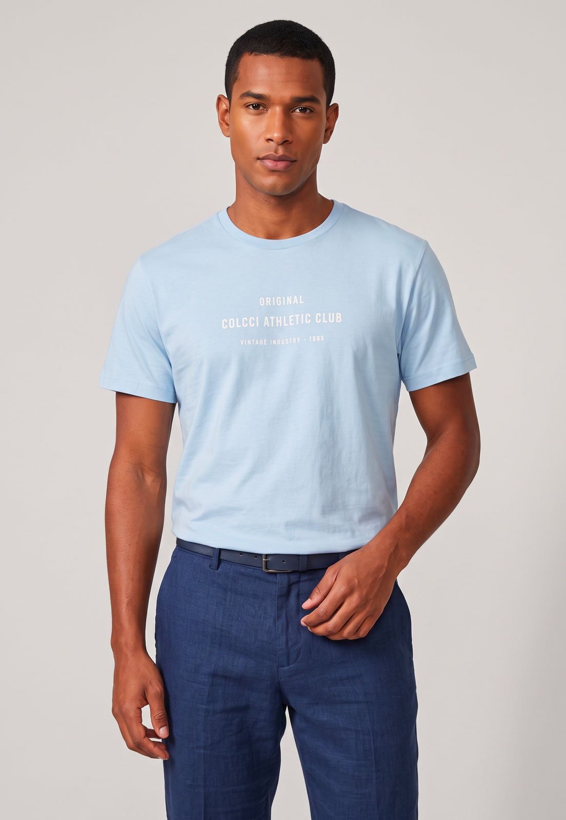 Camiseta Masculina Colcci Gola Redonda Azul Claro