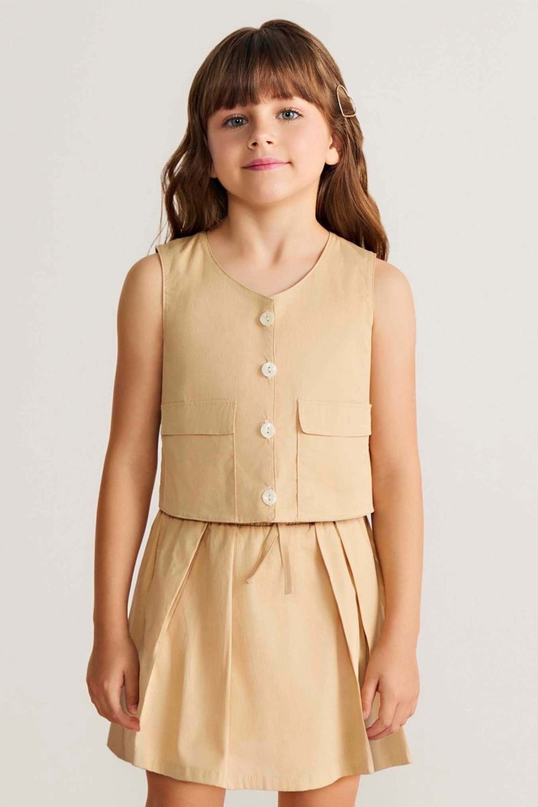 Infantil - Conjunto Menina Com Colete Colorittá Bege