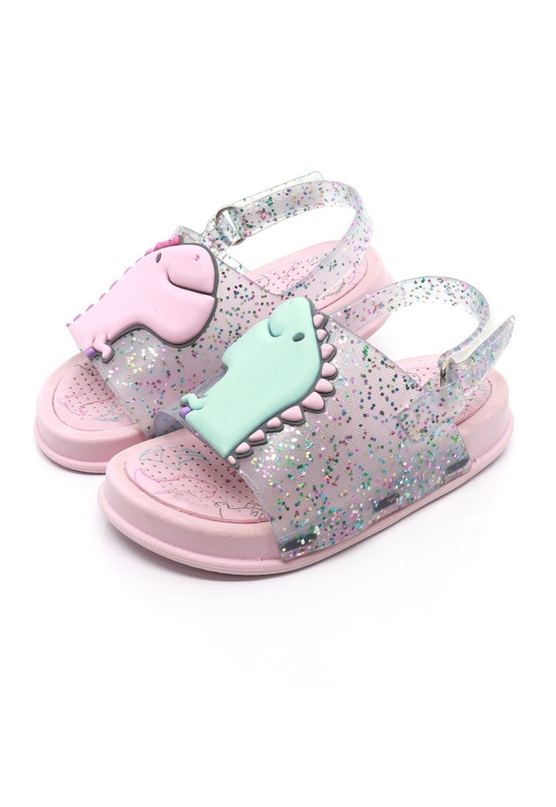 Infantil - Sandália Papete Plugt Menina Dinossauro Glitter Rosa