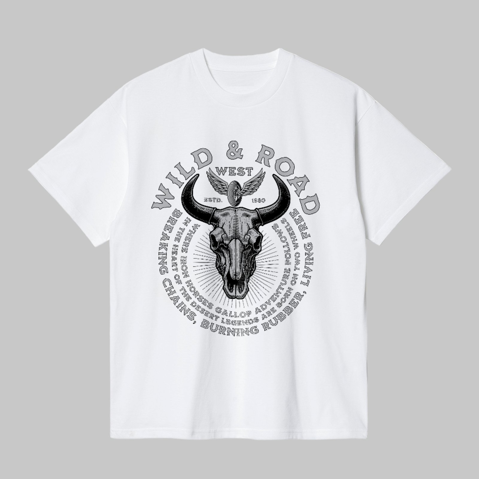Camiseta Básica Wild Road Country Caveira Cowboy Branco