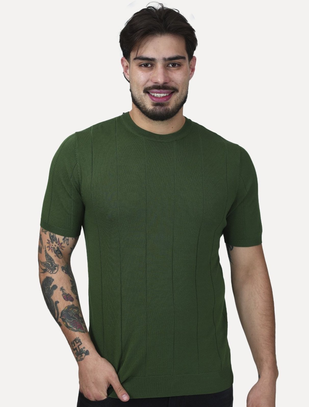 Camiseta Dixen Masculina Tricot Manga Curta Gola Careca Verde