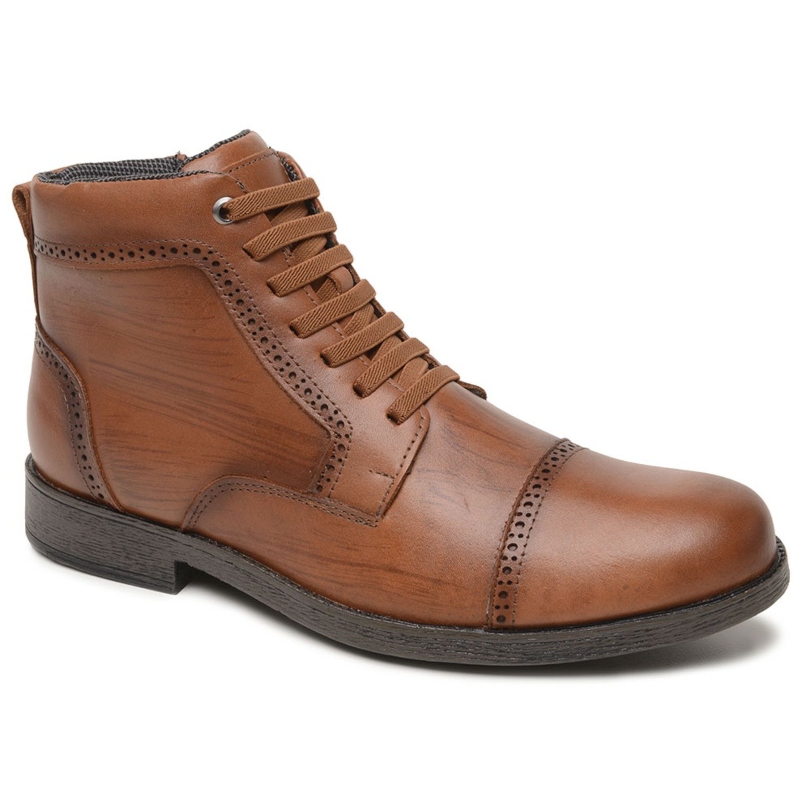 Bota Masculina Coturno Couro Estiloso Elegante Ziper Lateral Whisky