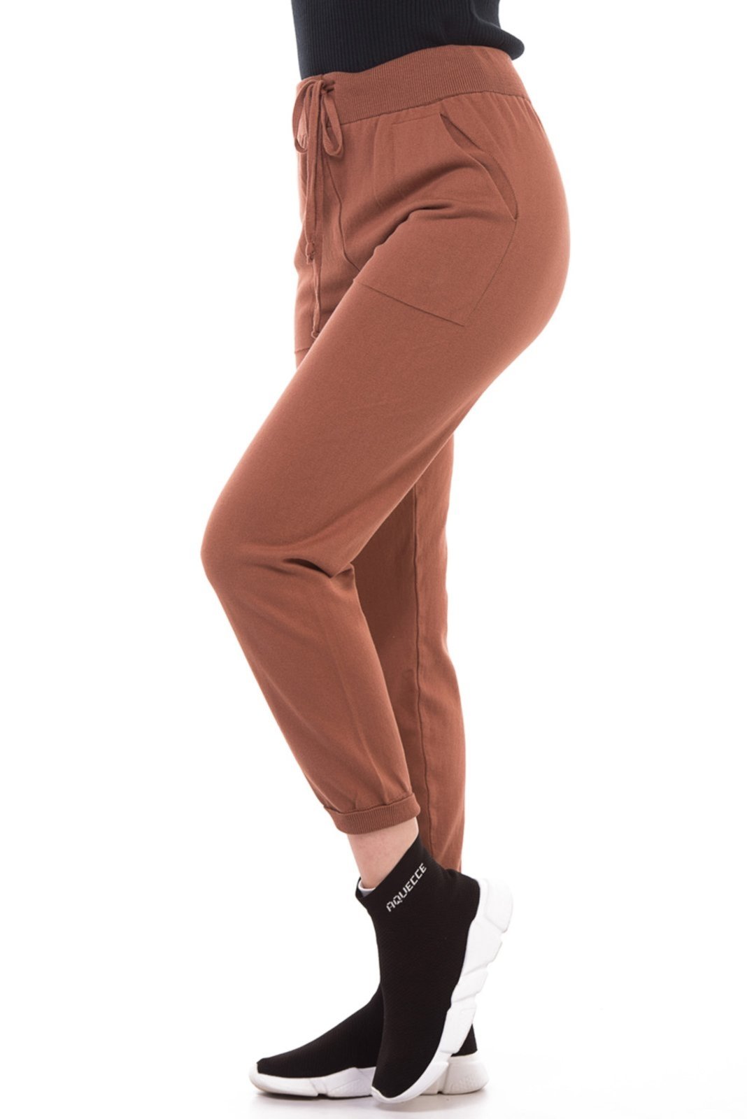 Calça Tricô Algodão Shirley Malhas Jogger Marrom
