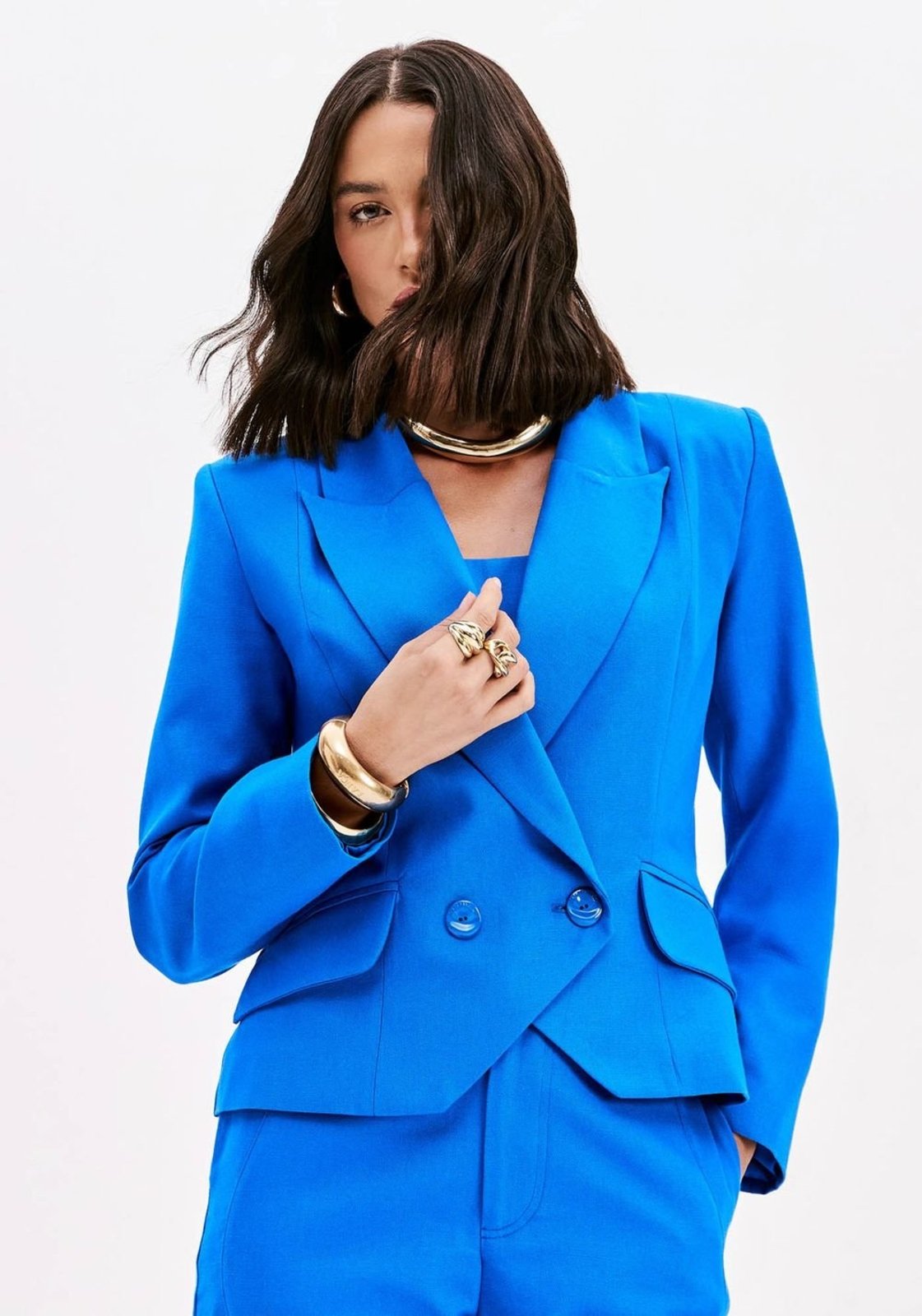 Vista 3 Blazer Slim Transpassado Com Botões Lança Perfume azul Lança Perfume azul