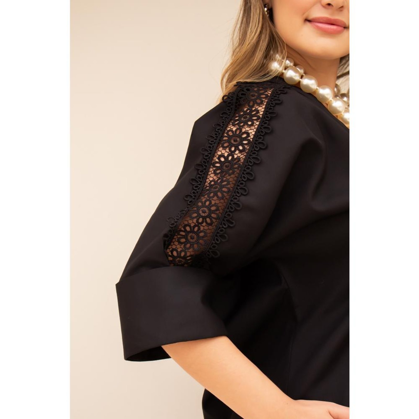 Vista 3 Camisa Feminina De Algodão Estilo Bata Branca Preta TEODORO CAMISARIA preto TEODORO CAMISARIA preto