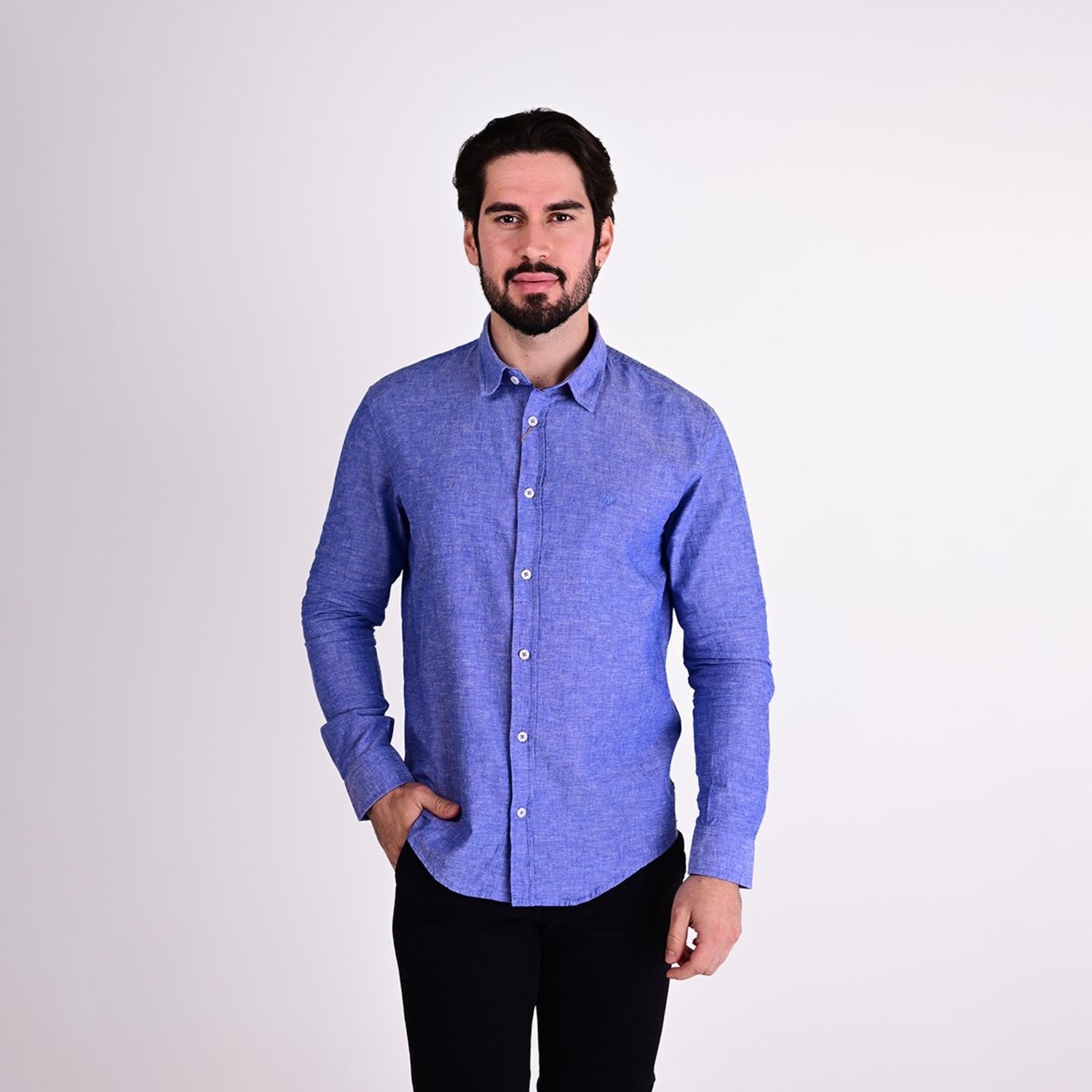 Camisa VersatiOld Linho Custom Fit Azul Jeans