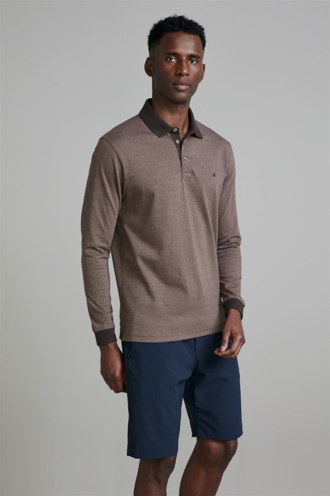 HIGHSTIL Camisa Polo Manga Longa Malha Comfort - Marrom Castanho / Marrom