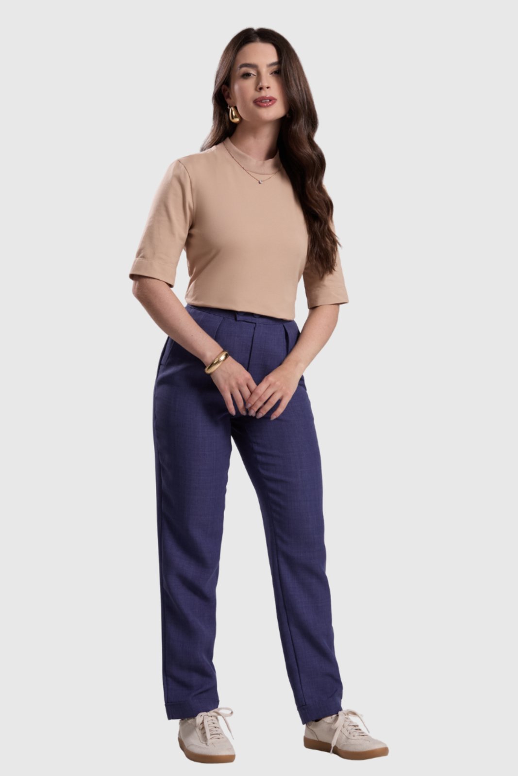 Calça Feminina Amora Café Social Reta Linho Azul