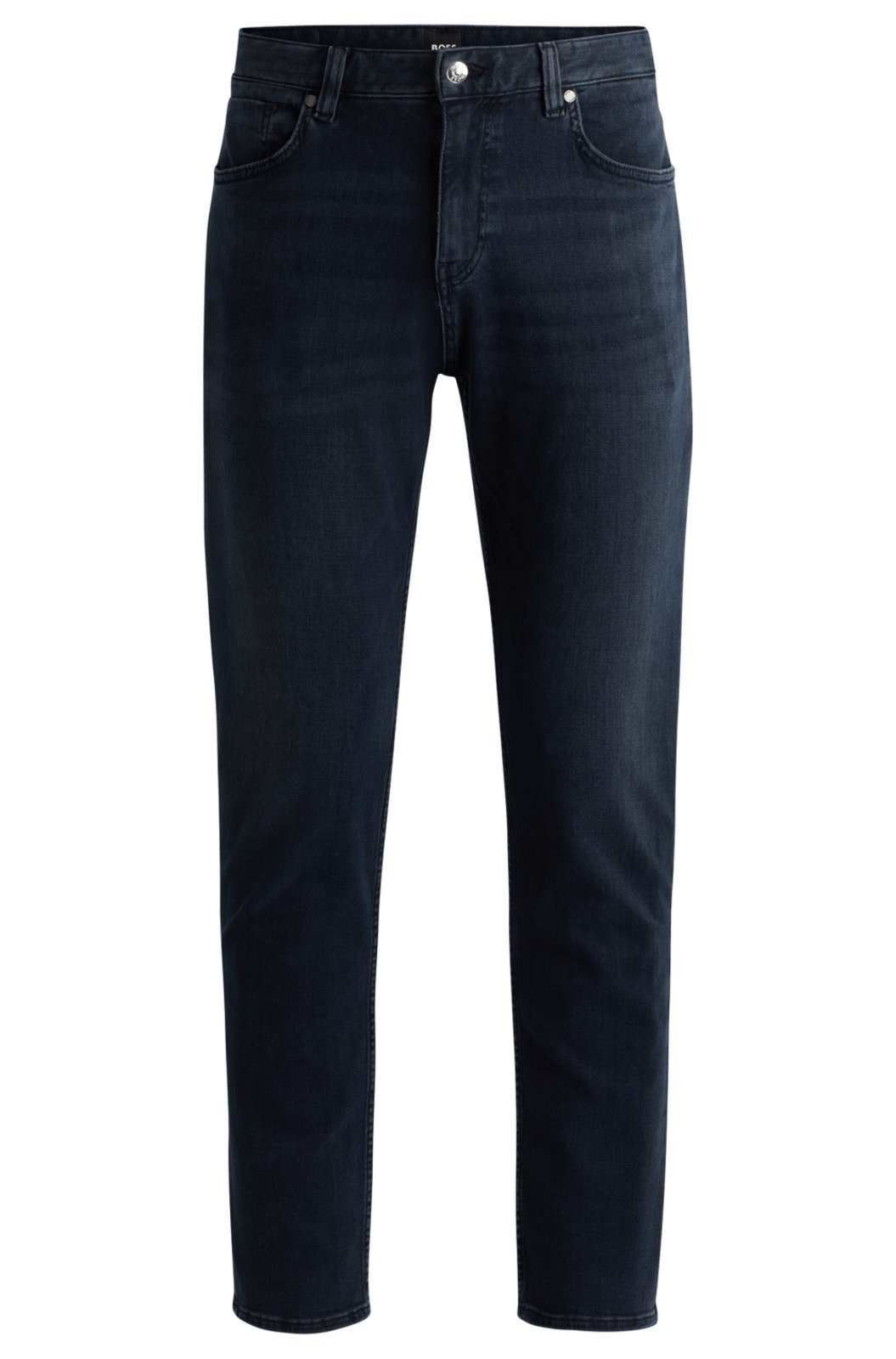 Calças Jeans De Corte Regular Em Denim Italiano Carvão-Navy