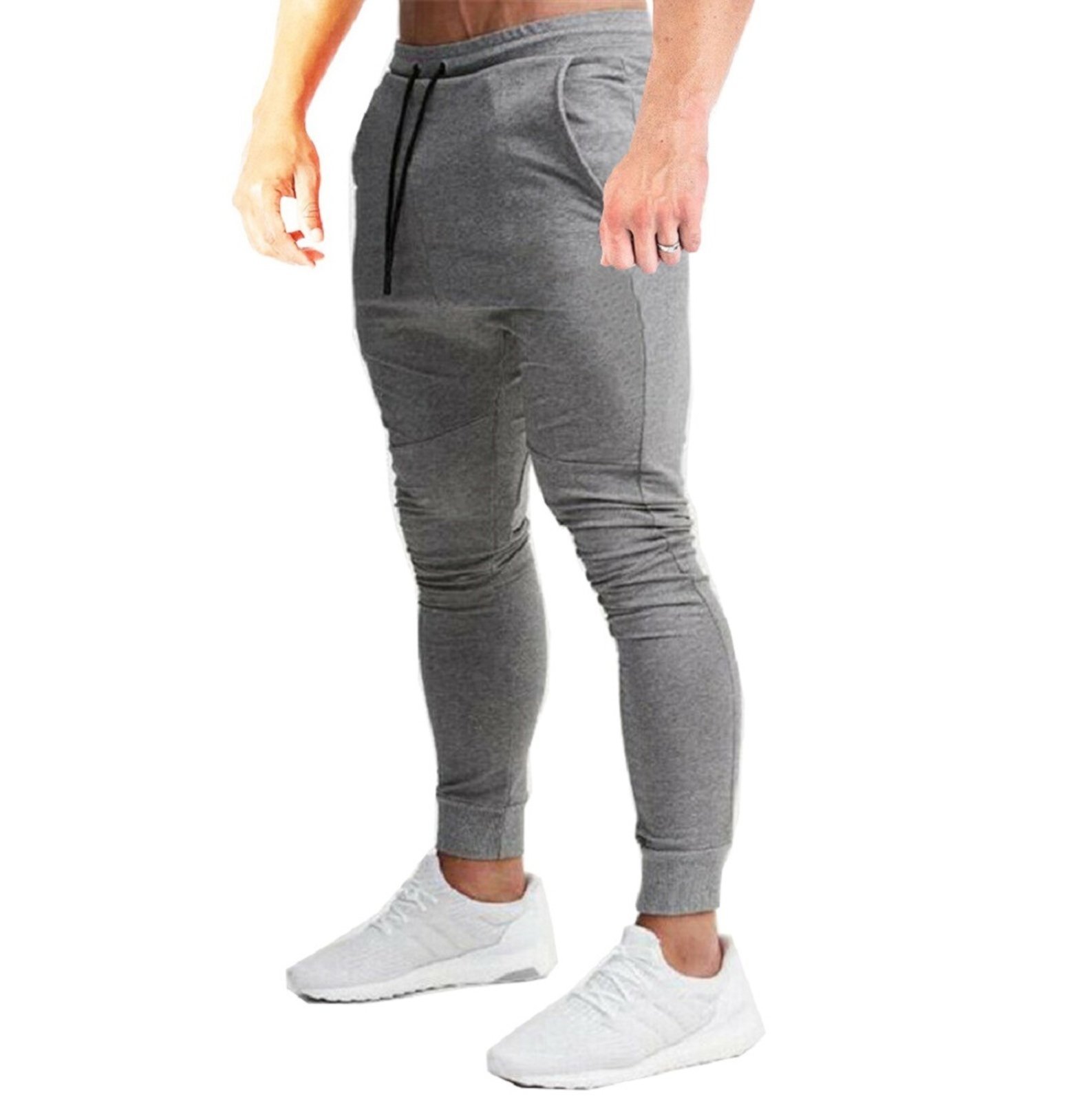 Calça Moletom Masculina Skinny Sport Lisa Casual Academia Luxo Cinza