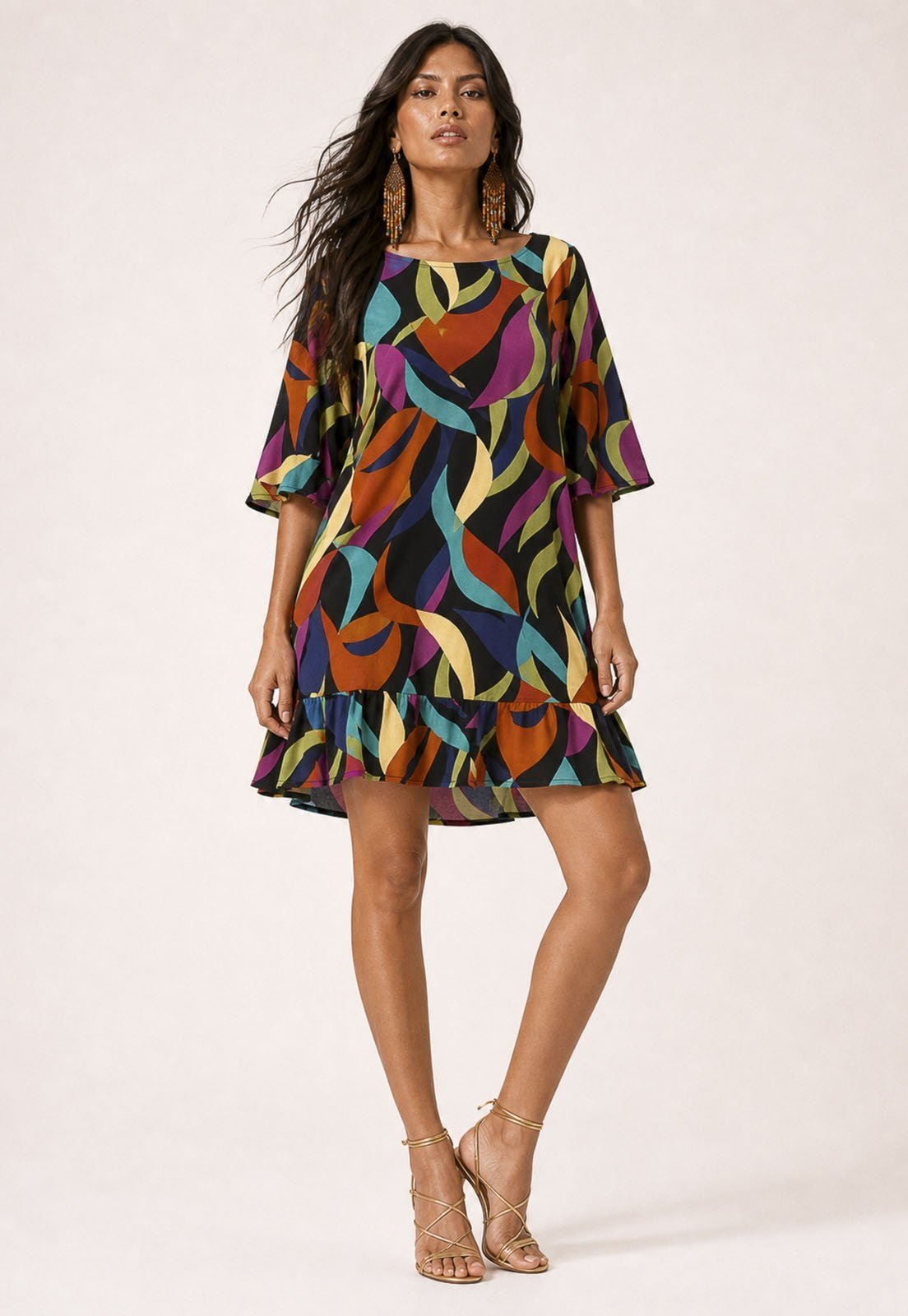 Vestido Curto Viscose Cabanafree Estampa Aurora Urbana