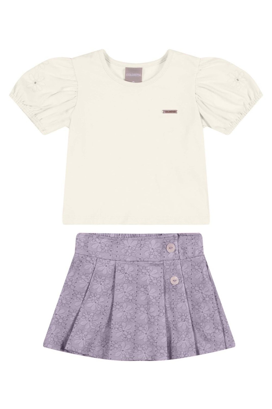 Infantil - Conjunto Menina Manga Bordada Colorittá Bege