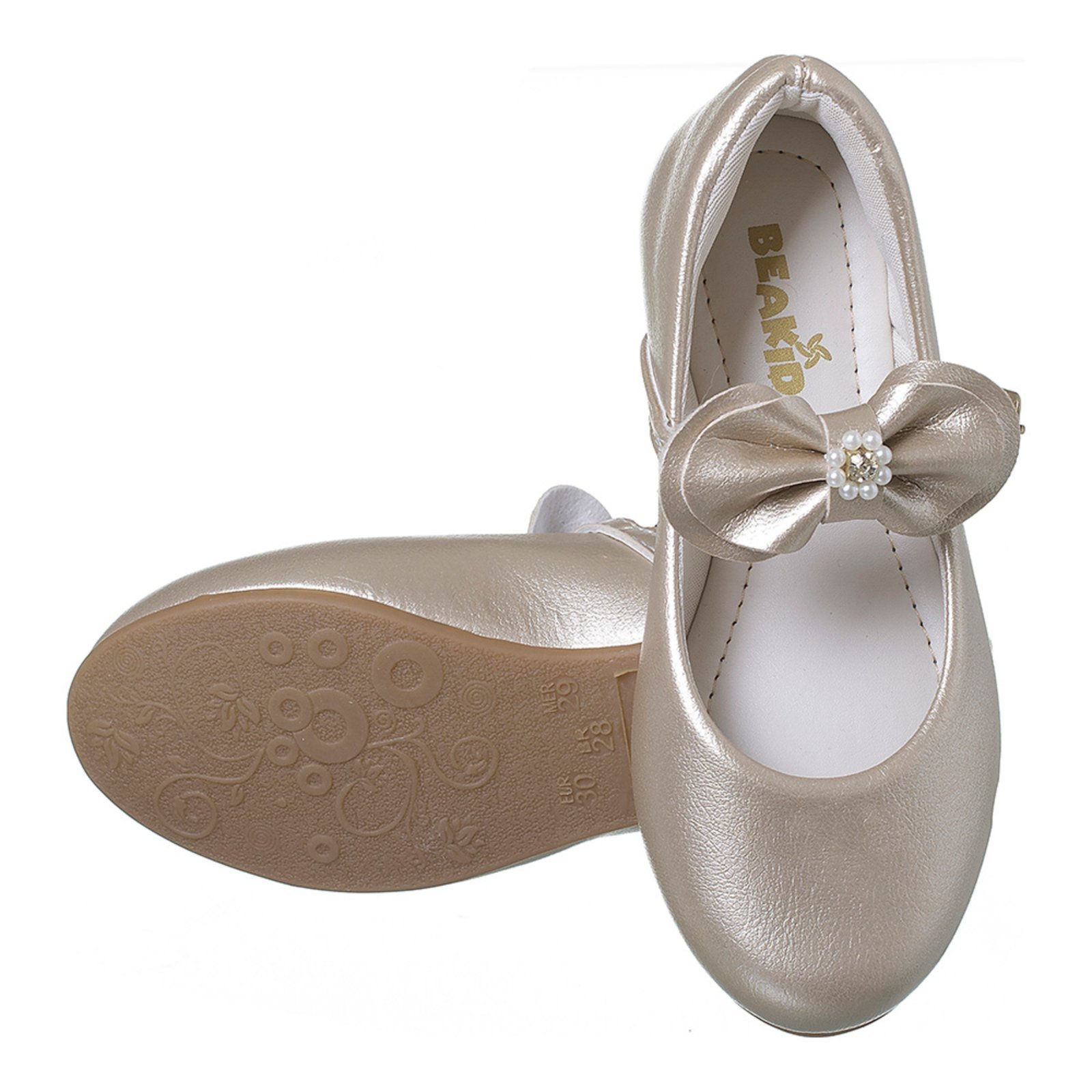 Infantil - Sapatilha Feminina Social Batizado Menina Com Laço Exclusivo Strass Dourado