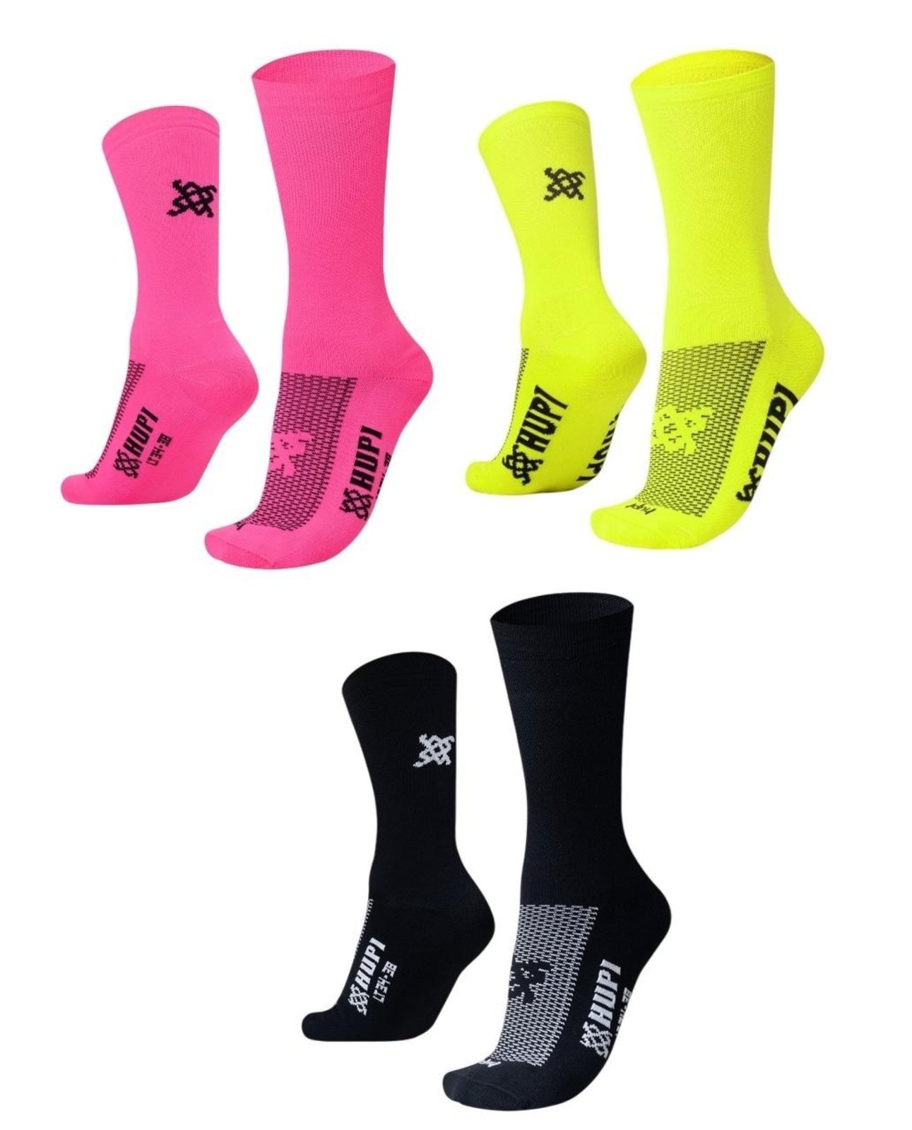 Kit 03 Pares Meia HUPI Lisas LT 34-38 Rosa/Amarelo/Preto Amarelo