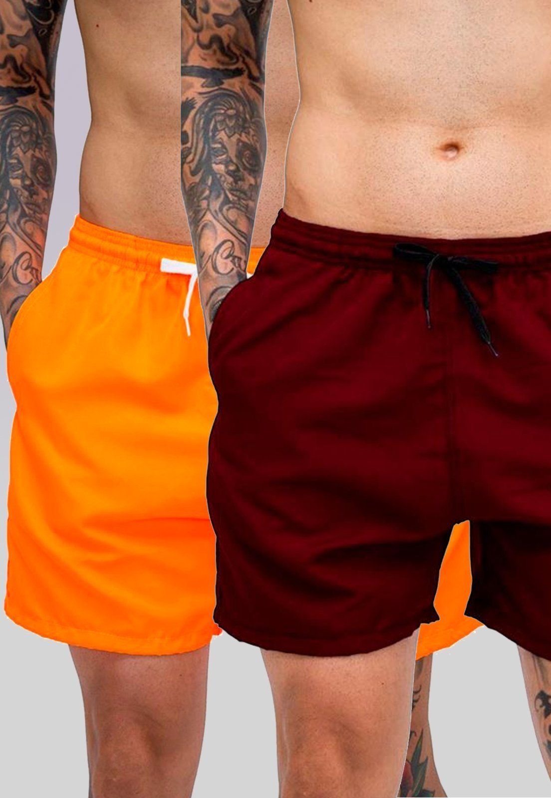 Kit 2 Shorts Tactel Premium Bermudas Moda Praia tectel Vinho e Laranja