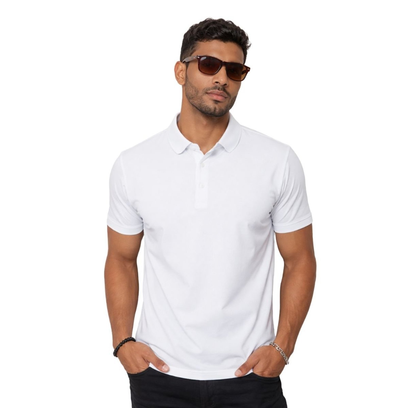 Camisa Polo Masculina Poliamida Elastano Premium Branco