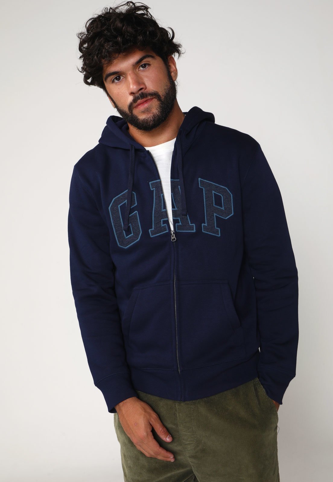 Blusa de Moletom Flanelada Aberta GAP Logo Azul
